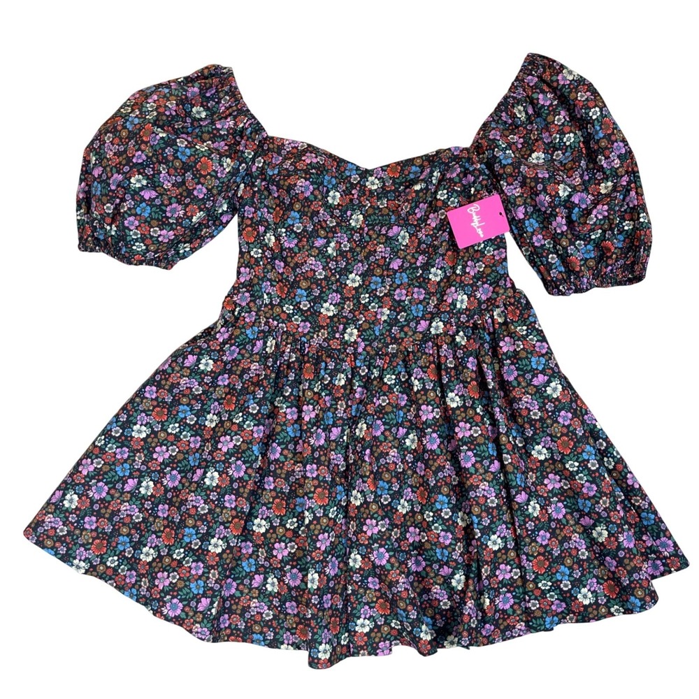 Romeo Floral Puff Sleeve Mini Dress Black Romantic Coquette Fairy Whimsigoth
